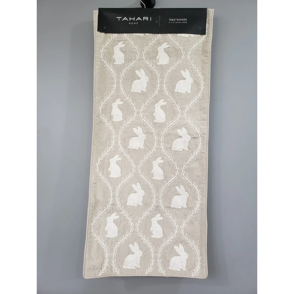 Tahari Easter Table Runner Shabby Chic Farmhouse Bunny Embroidery Shimmer decor